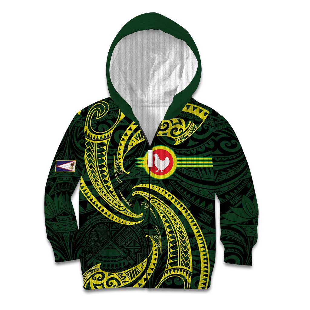 American Samoa Manua Cession Day Personalized Kid Hoodie Polynesian Wave Style LT9 Zip Hoodie Green - Polynesian Pride