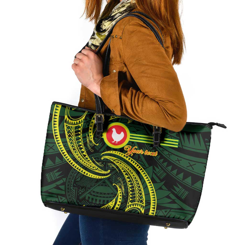 American Samoa Manua Cession Day Personalized Leather Tote Bag Polynesian Wave Style LT9 Green - Polynesian Pride