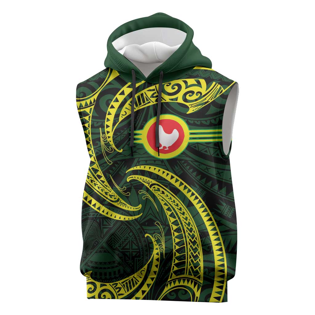 American Samoa Manua Cession Day Personalized Sleeveless Hoodie Polynesian Wave Style LT9 Green - Polynesian Pride