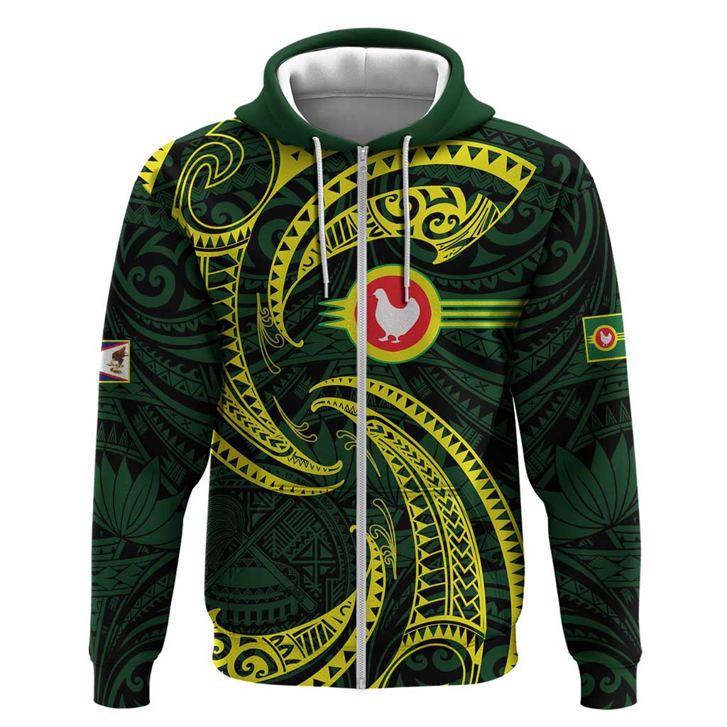 American Samoa Manua Cession Day Personalized Zip Hoodie Polynesian Wave Style LT9 Zip Hoodie Green - Polynesian Pride