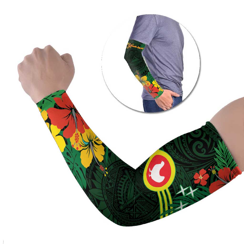 American Samoa Manu'atele Personalized Arm Sleeves Manua Island Hibiscus Flowers LT9 Set of 2 Green - Polynesian Pride