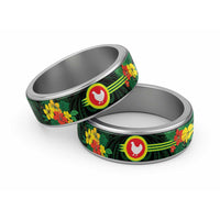 American Samoa Manu'atele Classic Ring Manua Island Hibiscus Flowers LT9 Sliver Green - Polynesian Pride