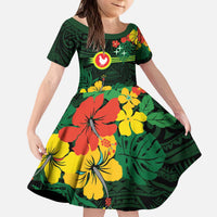 American Samoa Manu'atele Personalized Kid Short Sleeve Dress Manua Island Hibiscus Flowers LT9 KID Green - Polynesian Pride