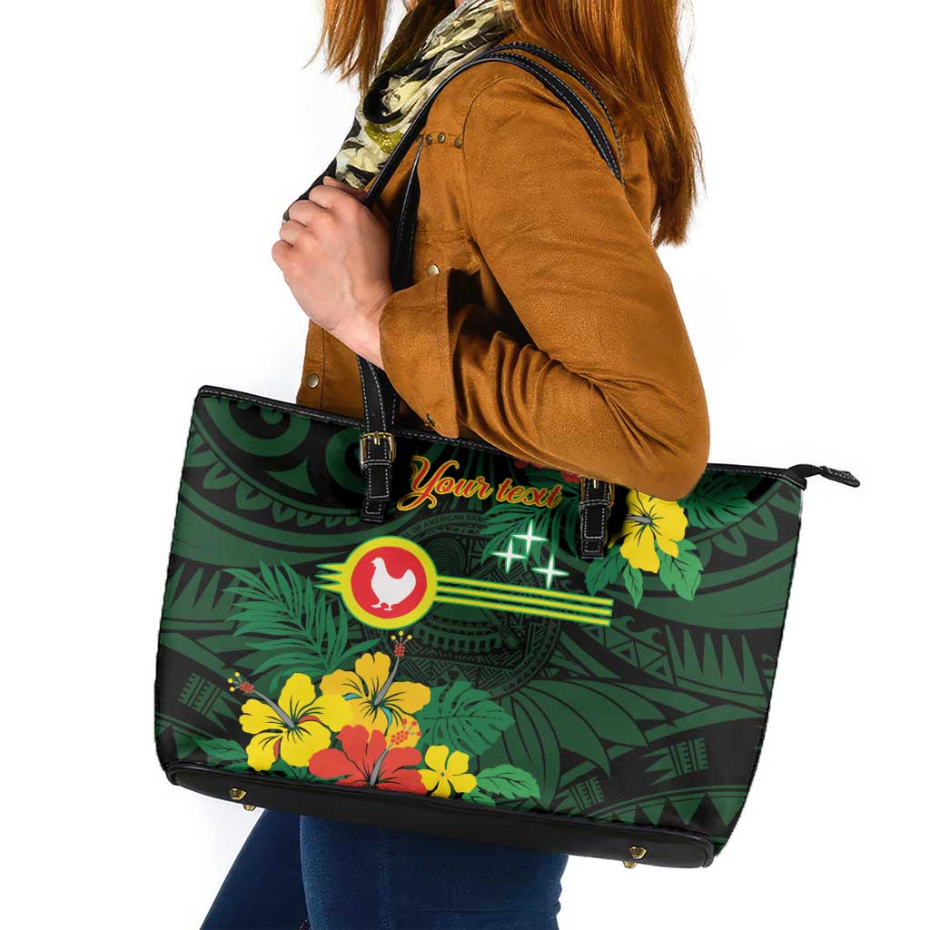 American Samoa Manu'atele Personalized Leather Tote Bag Manua Island Hibiscus Flowers LT9 Green - Polynesian Pride