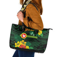 American Samoa Manu'atele Personalized Leather Tote Bag Manua Island Hibiscus Flowers LT9 Green - Polynesian Pride