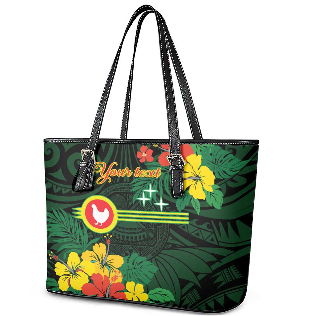 American Samoa Manu'atele Personalized Leather Tote Bag Manua Island Hibiscus Flowers LT9 - Polynesian Pride