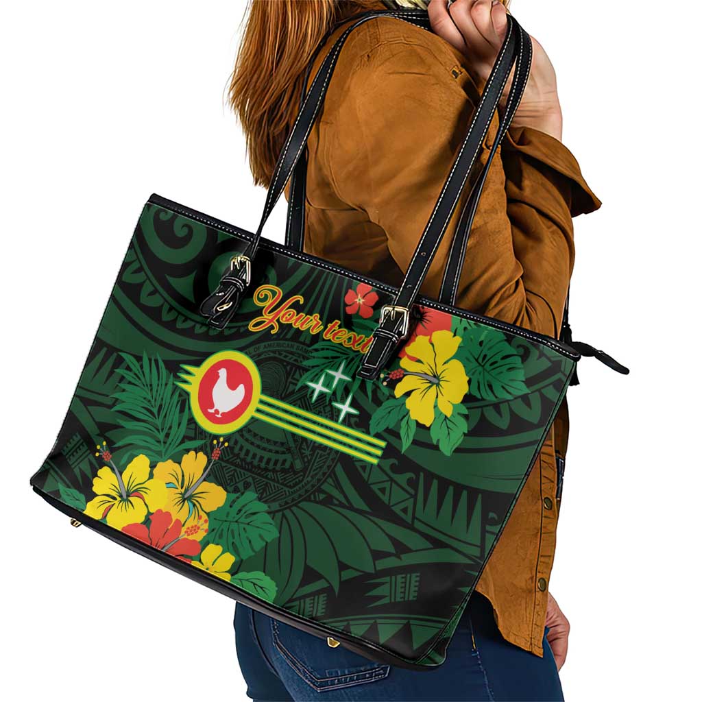 American Samoa Manu'atele Personalized Leather Tote Bag Manua Island Hibiscus Flowers LT9 - Polynesian Pride