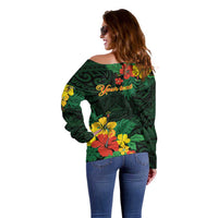 American Samoa Manu'atele Personalized Off Shoulder Sweater Manua Island Hibiscus Flowers LT9 - Polynesian Pride