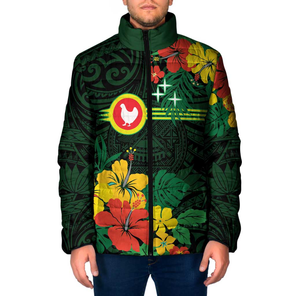 American Samoa Manu'atele Personalized Padded Jacket Manua Island Hibiscus Flowers LT9 Men Green - Polynesian Pride