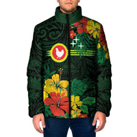 American Samoa Manu'atele Personalized Padded Jacket Manua Island Hibiscus Flowers LT9 Men Green - Polynesian Pride