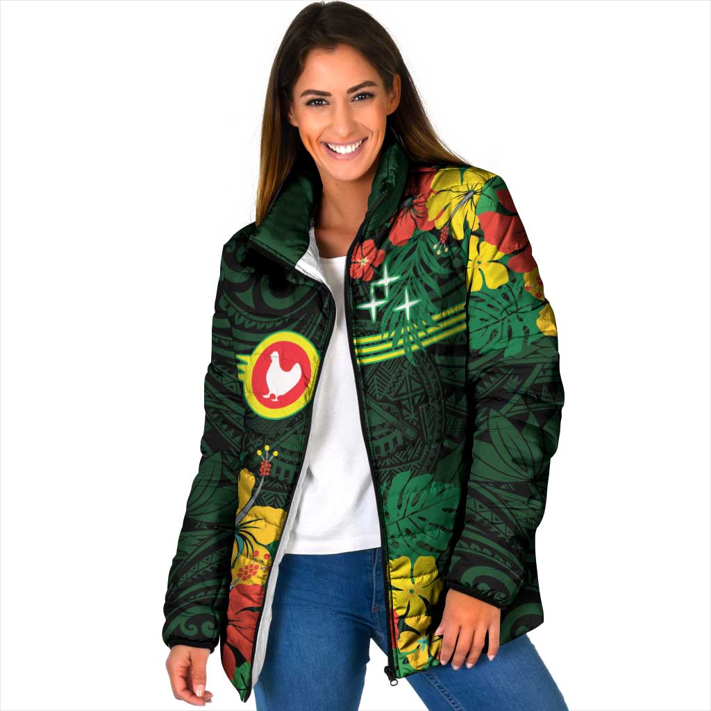 American Samoa Manu'atele Personalized Padded Jacket Manua Island Hibiscus Flowers LT9 Women Green - Polynesian Pride