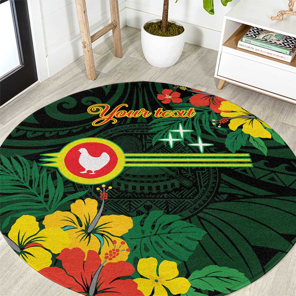 American Samoa Manu'atele Personalized Round Carpet Manua Island Hibiscus Flowers LT9 Green - Polynesian Pride