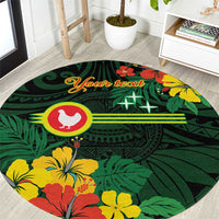 American Samoa Manu'atele Personalized Round Carpet Manua Island Hibiscus Flowers LT9 Green - Polynesian Pride