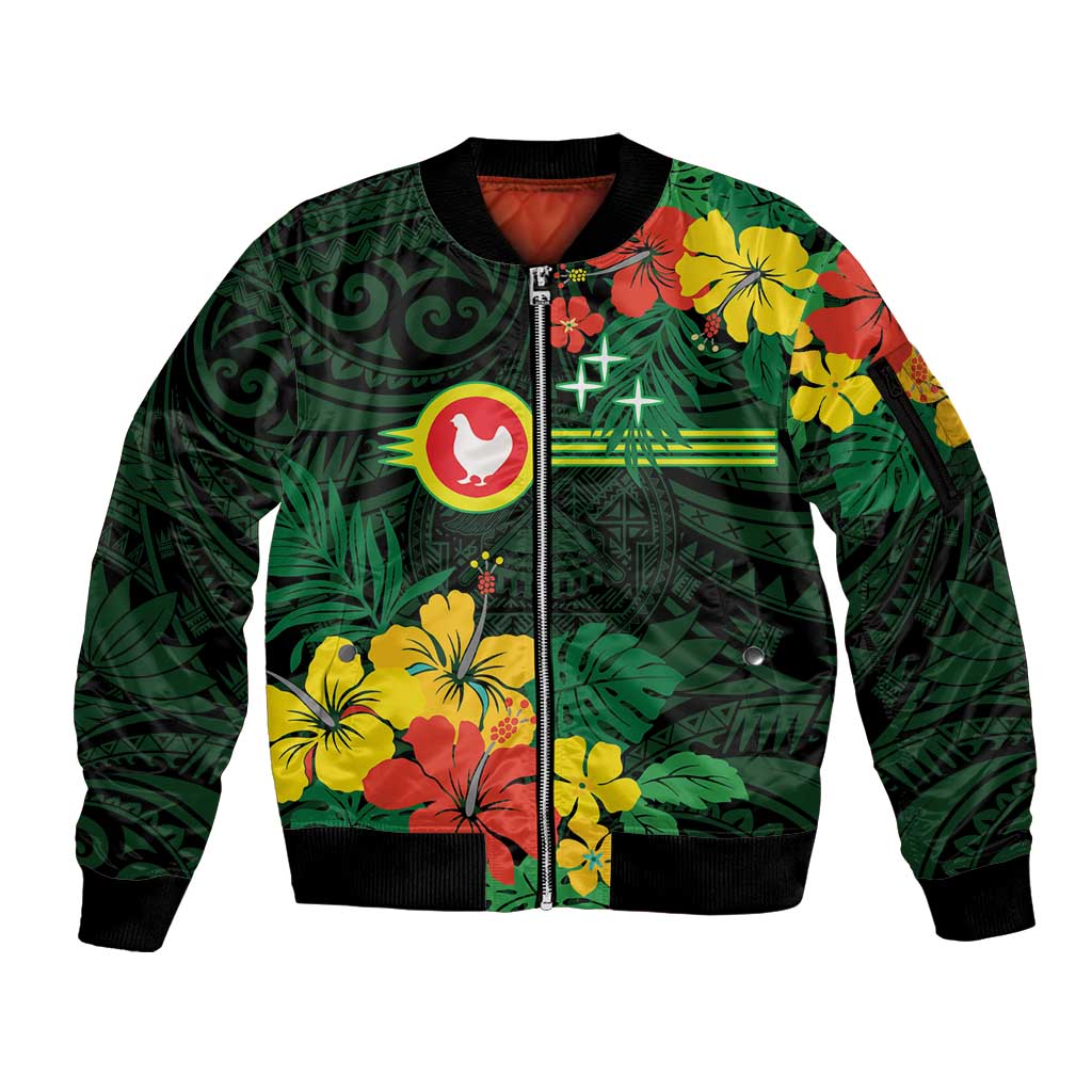 American Samoa Manu'atele Personalized Sleeve Zip Bomber Jacket Manua Island Hibiscus Flowers LT9 Unisex Green - Polynesian Pride