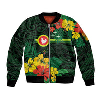 American Samoa Manu'atele Personalized Sleeve Zip Bomber Jacket Manua Island Hibiscus Flowers LT9 Unisex Green - Polynesian Pride