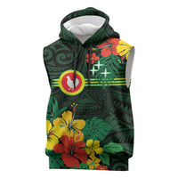 American Samoa Manu'atele Personalized Sleeveless Hoodie Manua Island Hibiscus Flowers LT9 Green - Polynesian Pride
