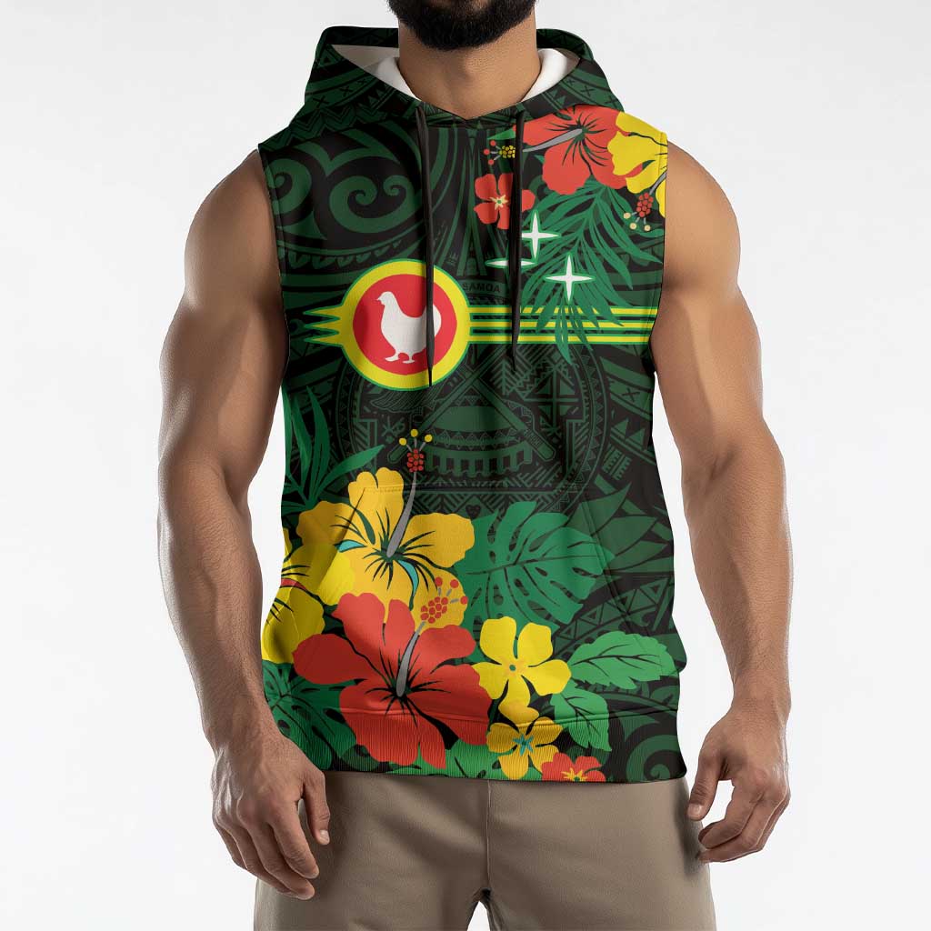 American Samoa Manu'atele Personalized Sleeveless Hoodie Manua Island Hibiscus Flowers LT9 - Polynesian Pride
