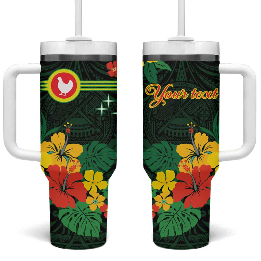 American Samoa Manu'atele Personalized Tumbler With Handle Manua Island Hibiscus Flowers LT9 One Size: 40 oz Green - Polynesian Pride