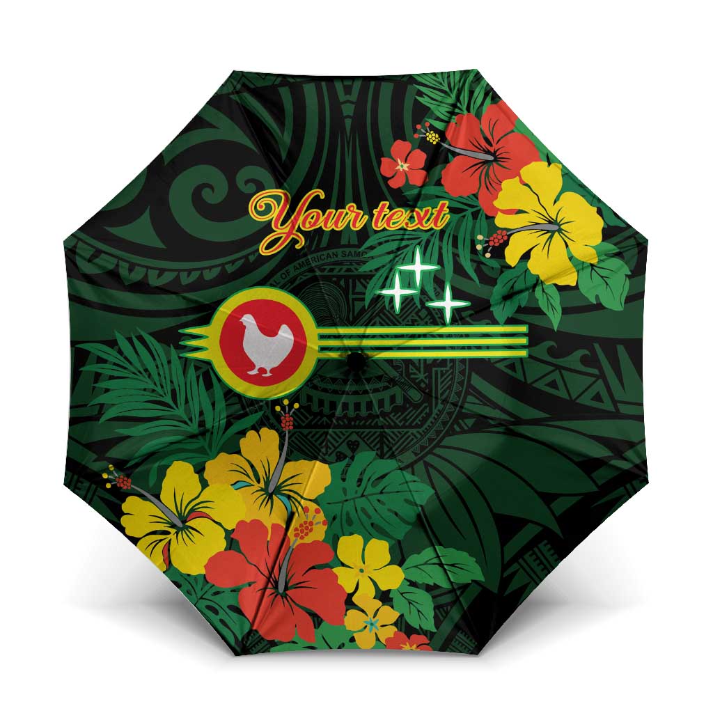American Samoa Manu'atele Personalized Umbrella Manua Island Hibiscus Flowers LT9 One Size Folded 11.42 inch Opened Diameter 37.4 inch Green - Polynesian Pride
