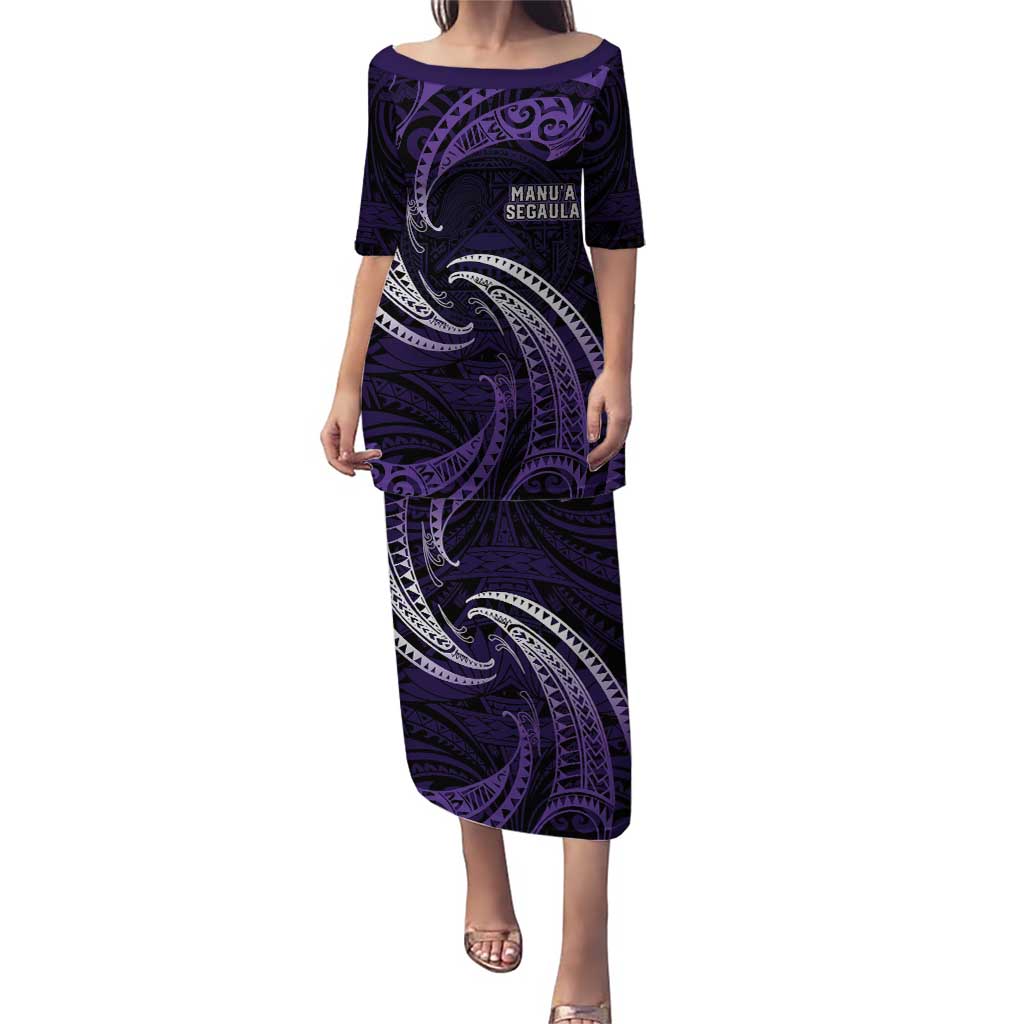 Manua Segaula American Samoa High School Personalized Puletasi Polynesian Wave Style LT9 Long Dress Purple - Polynesian Pride