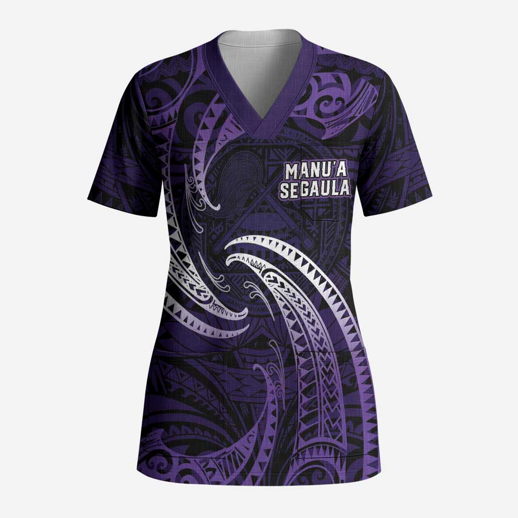 Manua Segaula American Samoa High School Personalized Scrub Top Polynesian Wave Style LT9 Adult Purple - Polynesian Pride