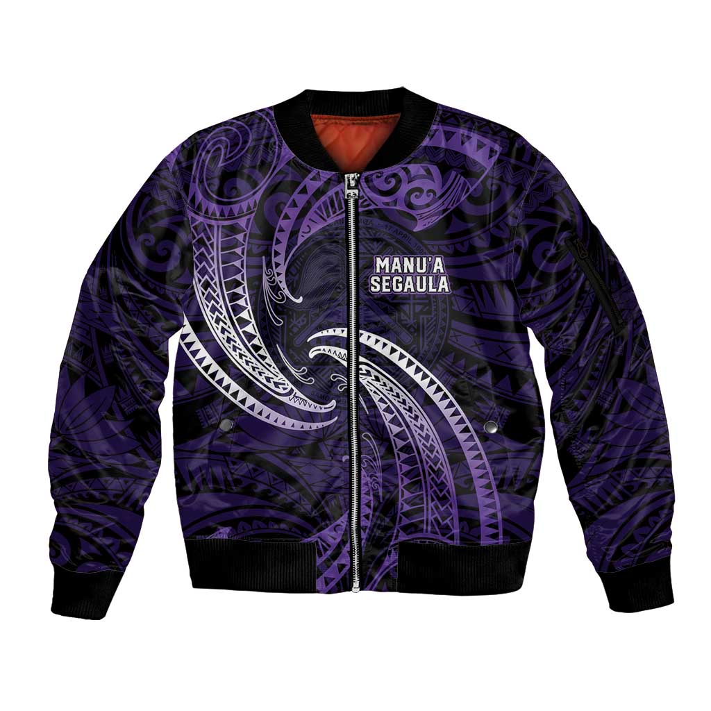 Manua Segaula American Samoa High School Personalized Sleeve Zip Bomber Jacket Polynesian Wave Style LT9 Unisex Purple - Polynesian Pride