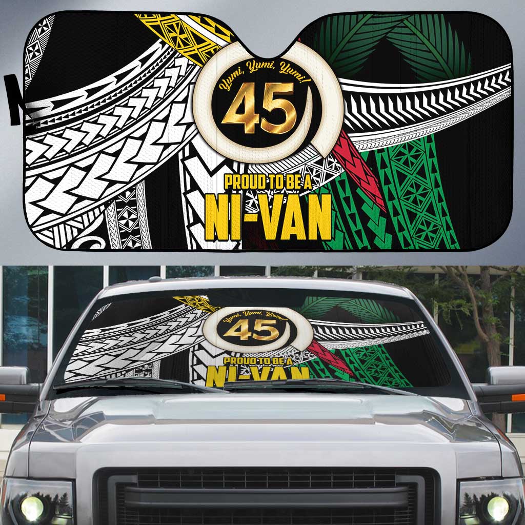 Ni-Van Vanuatu 45th Yumi Yumi Yumi Auto Sun Shade Vanuatuan Boar Tusk Polynesian Pattern LT9 Black - Polynesian Pride