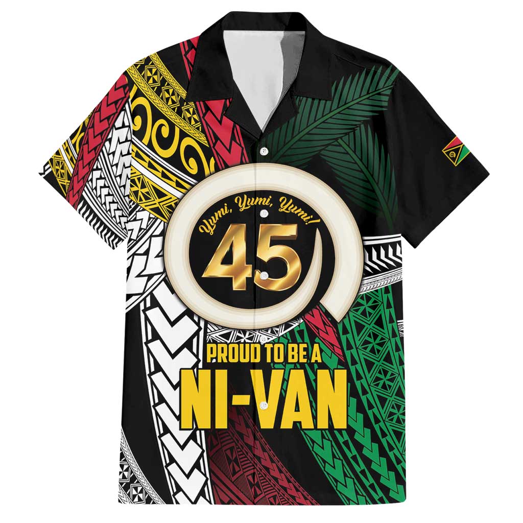 Ni-Van Vanuatu 45th Yumi Yumi Yumi Hawaiian Shirt Vanuatuan Boar Tusk Polynesian Pattern LT9 Black - Polynesian Pride
