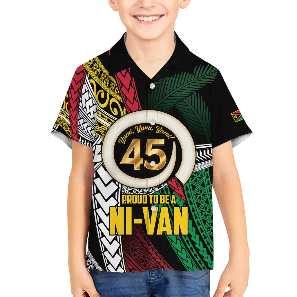 Ni-Van Vanuatu 45th Yumi Yumi Yumi Kid Hawaiian Shirt Vanuatuan Boar Tusk Polynesian Pattern LT9 Kid Black - Polynesian Pride