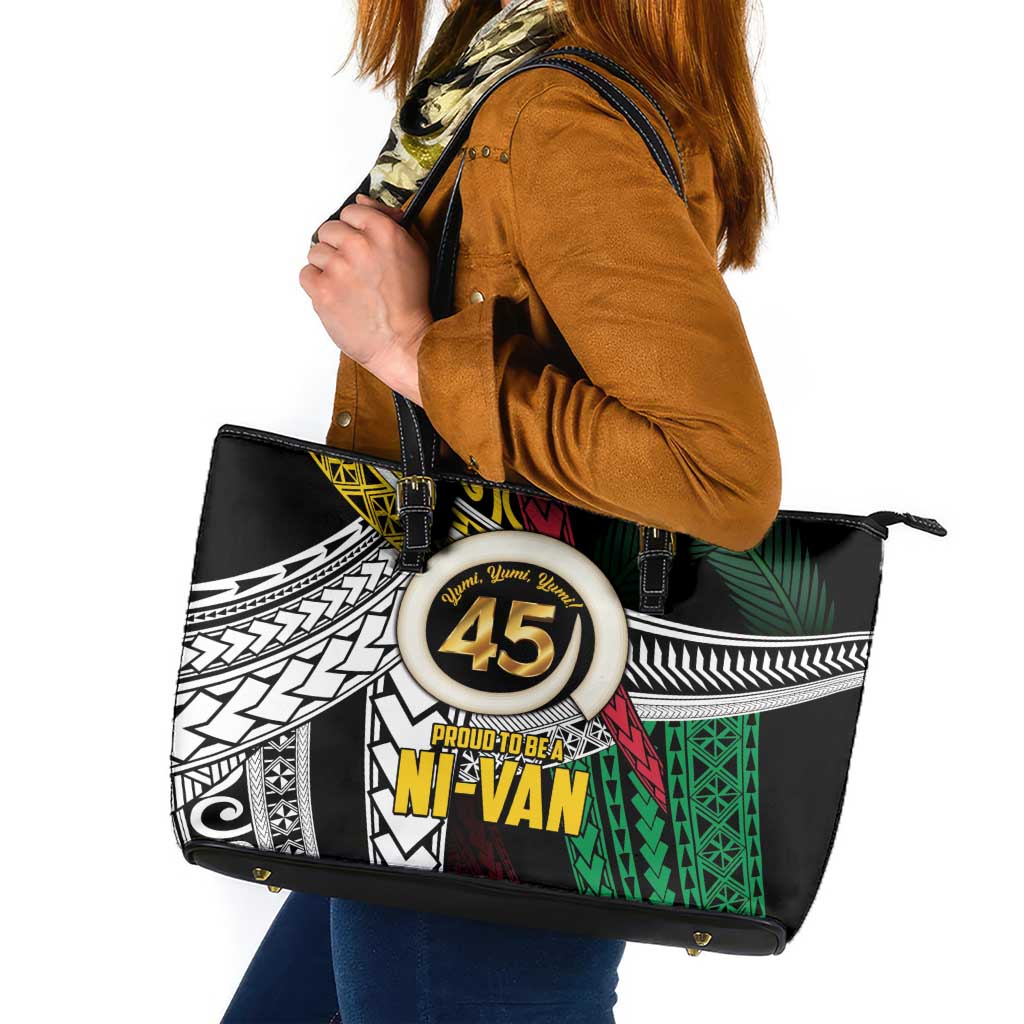Ni-Van Vanuatu 45th Yumi Yumi Yumi Leather Tote Bag Vanuatuan Boar Tusk Polynesian Pattern LT9 Black - Polynesian Pride