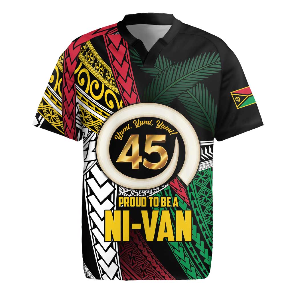 Ni-Van Vanuatu 45th Yumi Yumi Yumi Rugby Jersey Vanuatuan Boar Tusk Polynesian Pattern LT9 Black - Polynesian Pride