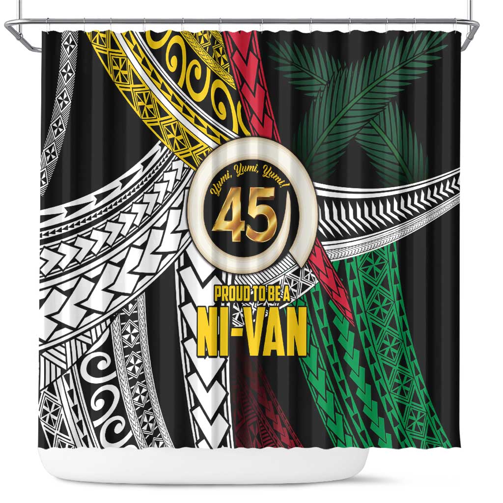 Ni-Van Vanuatu 45th Yumi Yumi Yumi Shower Curtain Vanuatuan Boar Tusk Polynesian Pattern LT9 Black - Polynesian Pride