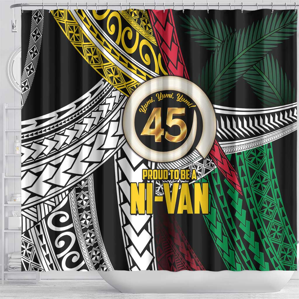 Ni-Van Vanuatu 45th Yumi Yumi Yumi Shower Curtain Vanuatuan Boar Tusk Polynesian Pattern LT9 - Polynesian Pride