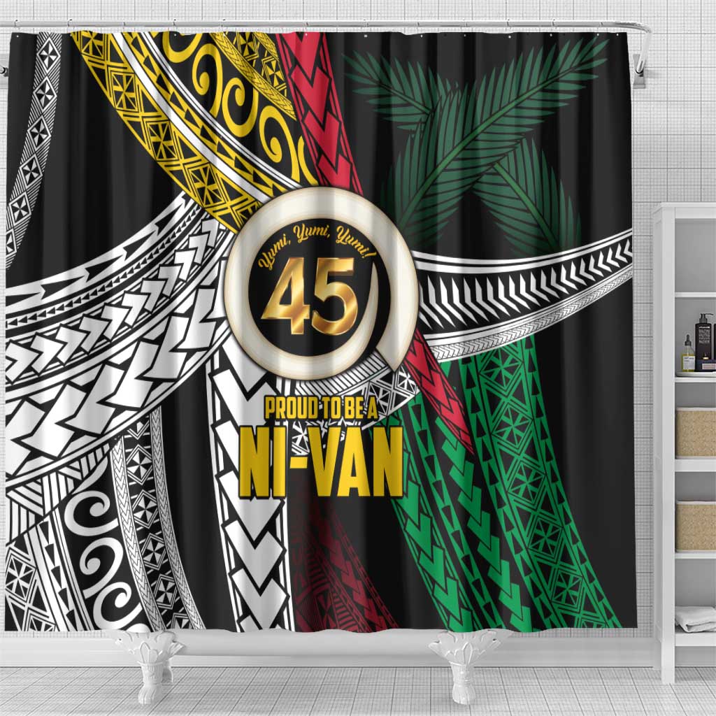 Ni-Van Vanuatu 45th Yumi Yumi Yumi Shower Curtain Vanuatuan Boar Tusk Polynesian Pattern LT9 - Polynesian Pride