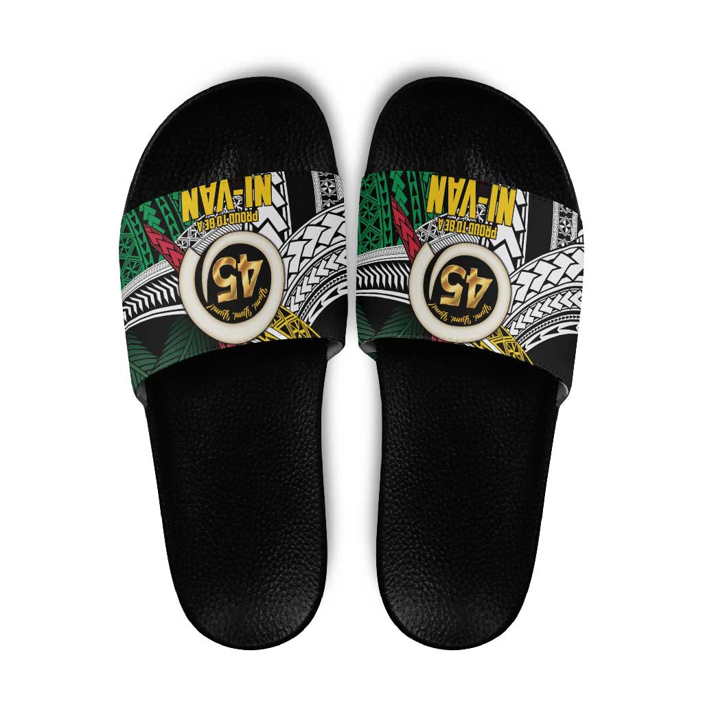 Ni-Van Vanuatu 45th Yumi Yumi Yumi Slide Sandals Vanuatuan Boar Tusk Polynesian Pattern LT9 Black - Polynesian Pride