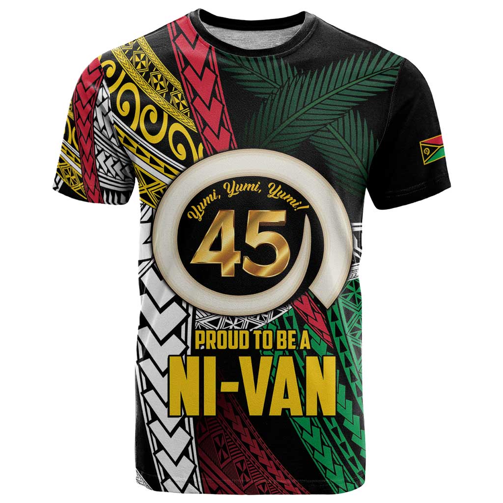 Ni-Van Vanuatu 45th Yumi Yumi Yumi T Shirt Vanuatuan Boar Tusk Polynesian Pattern LT9 Black - Polynesian Pride
