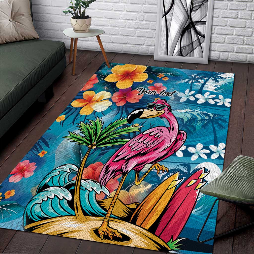 Hawaiian Flamingo Hibiscus Personalised Area Rug Blue Summer Tropical Flowers LT9 Blue - Polynesian Pride