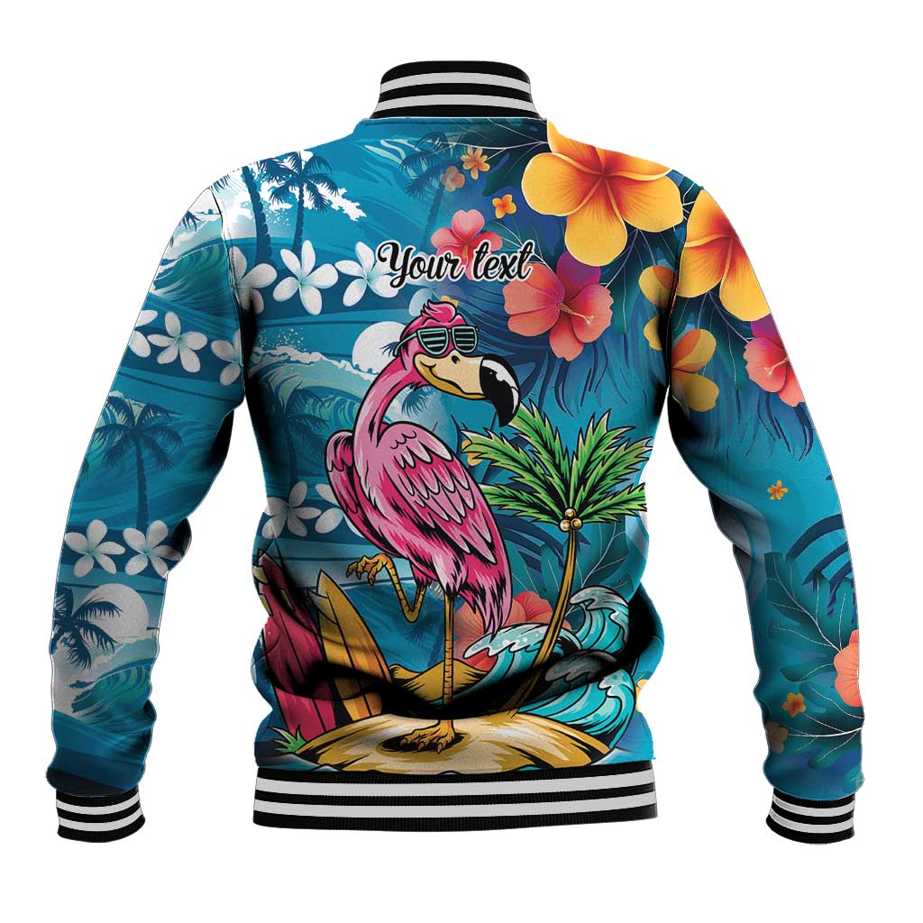 Hawaiian Flamingo Hibiscus Personalised Baseball Jacket Blue Summer Tropical Flowers LT9 - Polynesian Pride