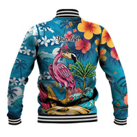 Hawaiian Flamingo Hibiscus Personalised Baseball Jacket Blue Summer Tropical Flowers LT9 - Polynesian Pride