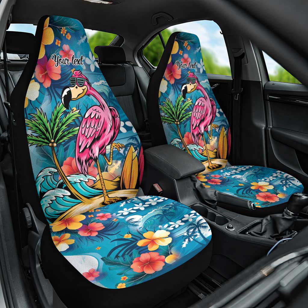 Hawaiian Flamingo Hibiscus Personalised Car Seat Cover Blue Summer Tropical Flowers LT9 One Size Blue - Polynesian Pride