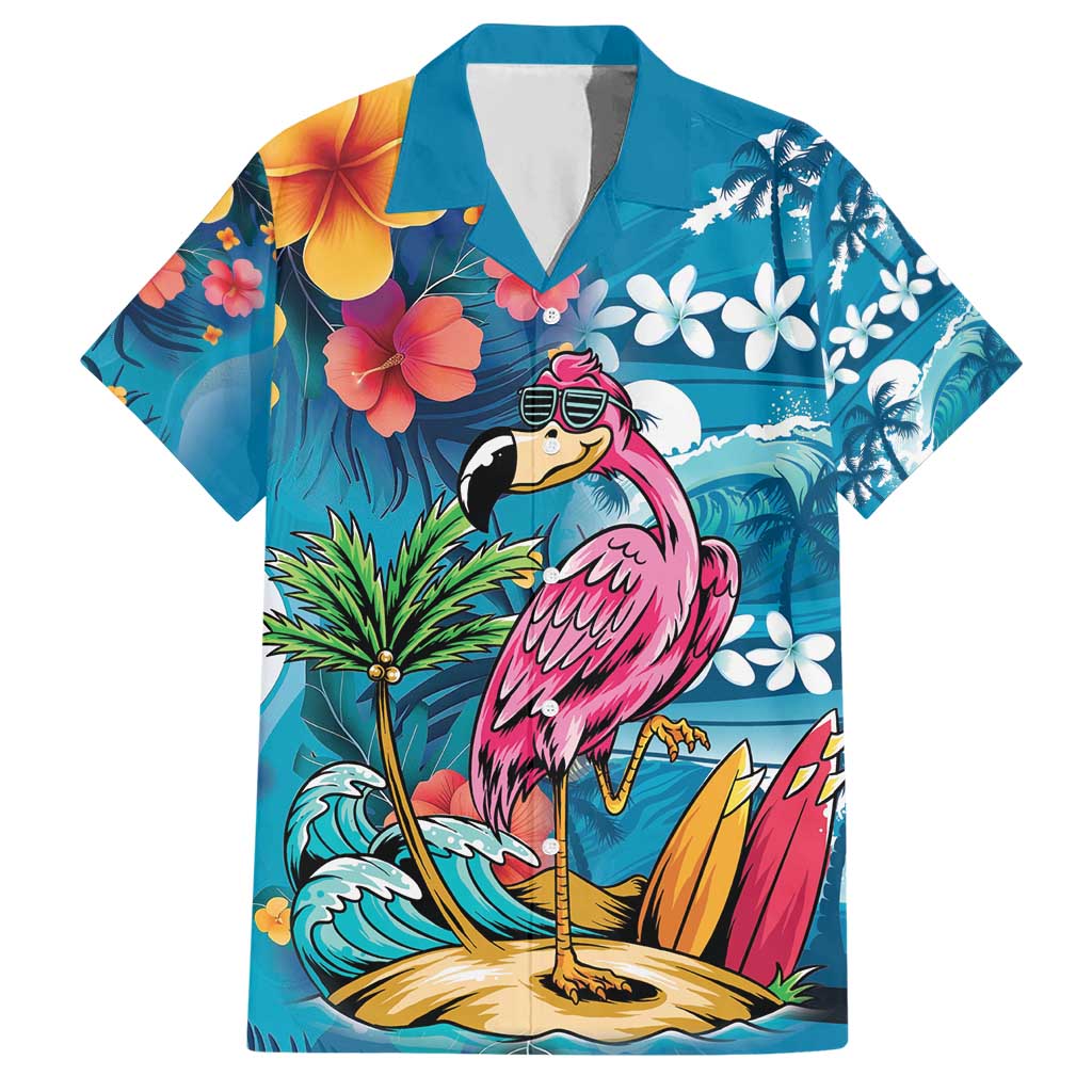 Hawaiian Flamingo Hibiscus Personalised Hawaiian Shirt Blue Summer Tropical Flowers LT9 Blue - Polynesian Pride