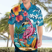 Hawaiian Flamingo Hibiscus Personalised Hawaiian Shirt Blue Summer Tropical Flowers LT9 - Polynesian Pride