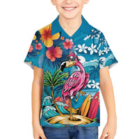 Hawaiian Flamingo Hibiscus Personalised Hawaiian Shirt Blue Summer Tropical Flowers LT9 - Polynesian Pride