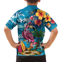 Hawaiian Flamingo Hibiscus Personalised Hawaiian Shirt Blue Summer Tropical Flowers LT9 - Polynesian Pride