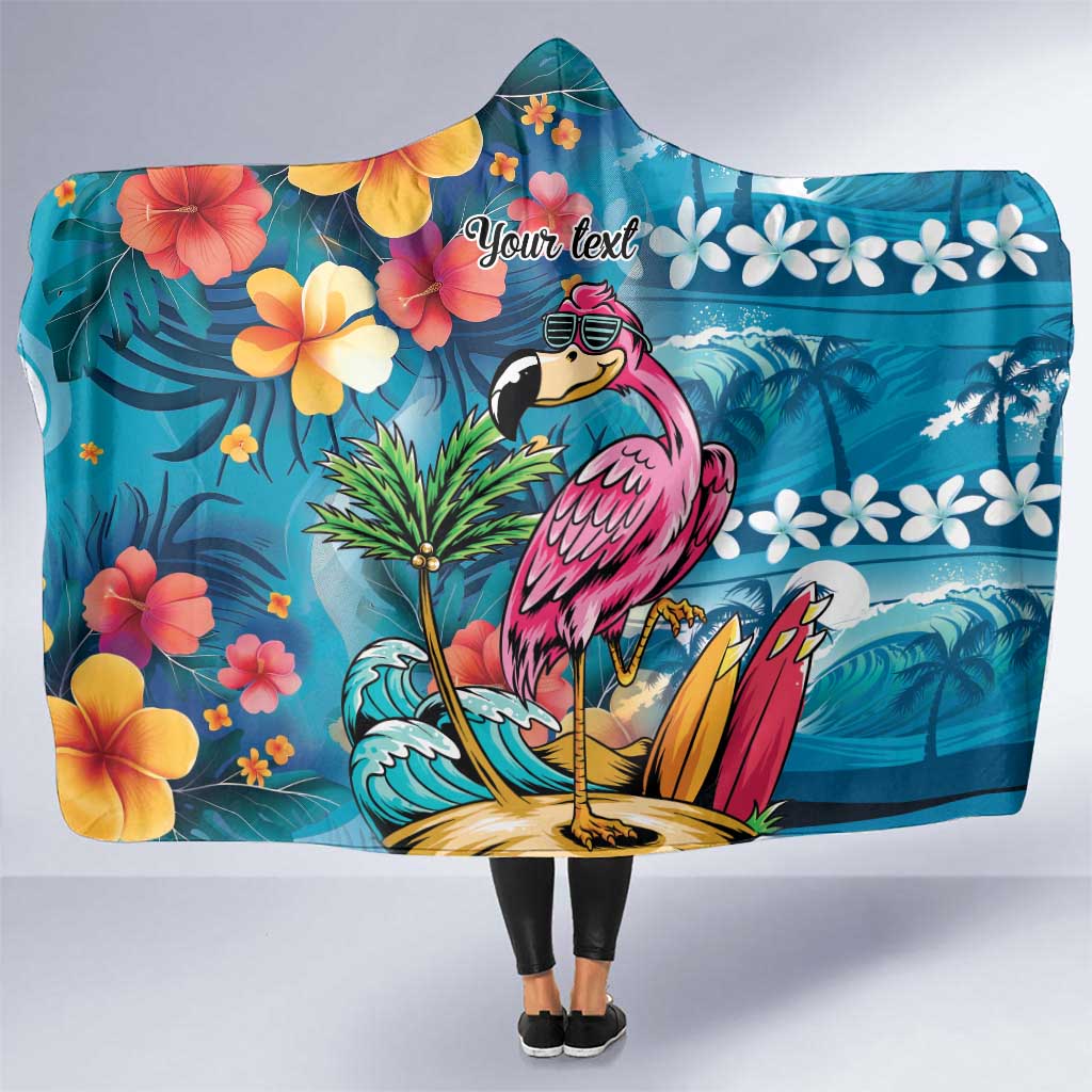 Hawaiian Flamingo Hibiscus Personalised Hooded Blanket Blue Summer Tropical Flowers LT9 One Size Blue - Polynesian Pride