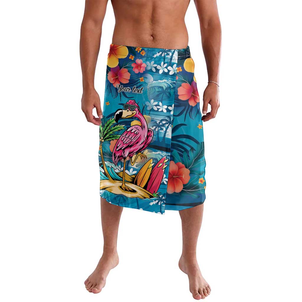 Hawaiian Flamingo Hibiscus Personalised Lavalava Blue Summer Tropical Flowers LT9 Blue - Polynesian Pride