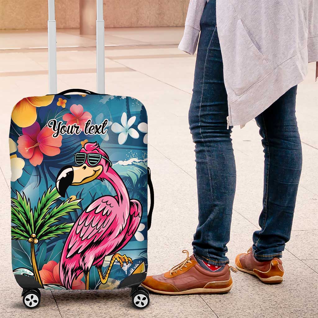 Hawaiian Flamingo Hibiscus Personalised Luggage Cover Blue Summer Tropical Flowers LT9 Blue - Polynesian Pride