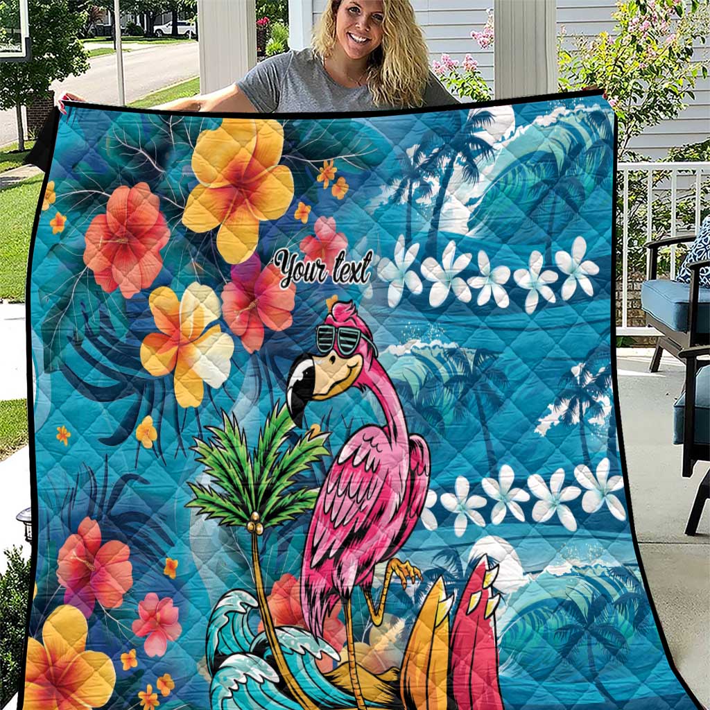 Hawaiian Flamingo Hibiscus Personalised Quilt Blue Summer Tropical Flowers LT9 Blue - Polynesian Pride