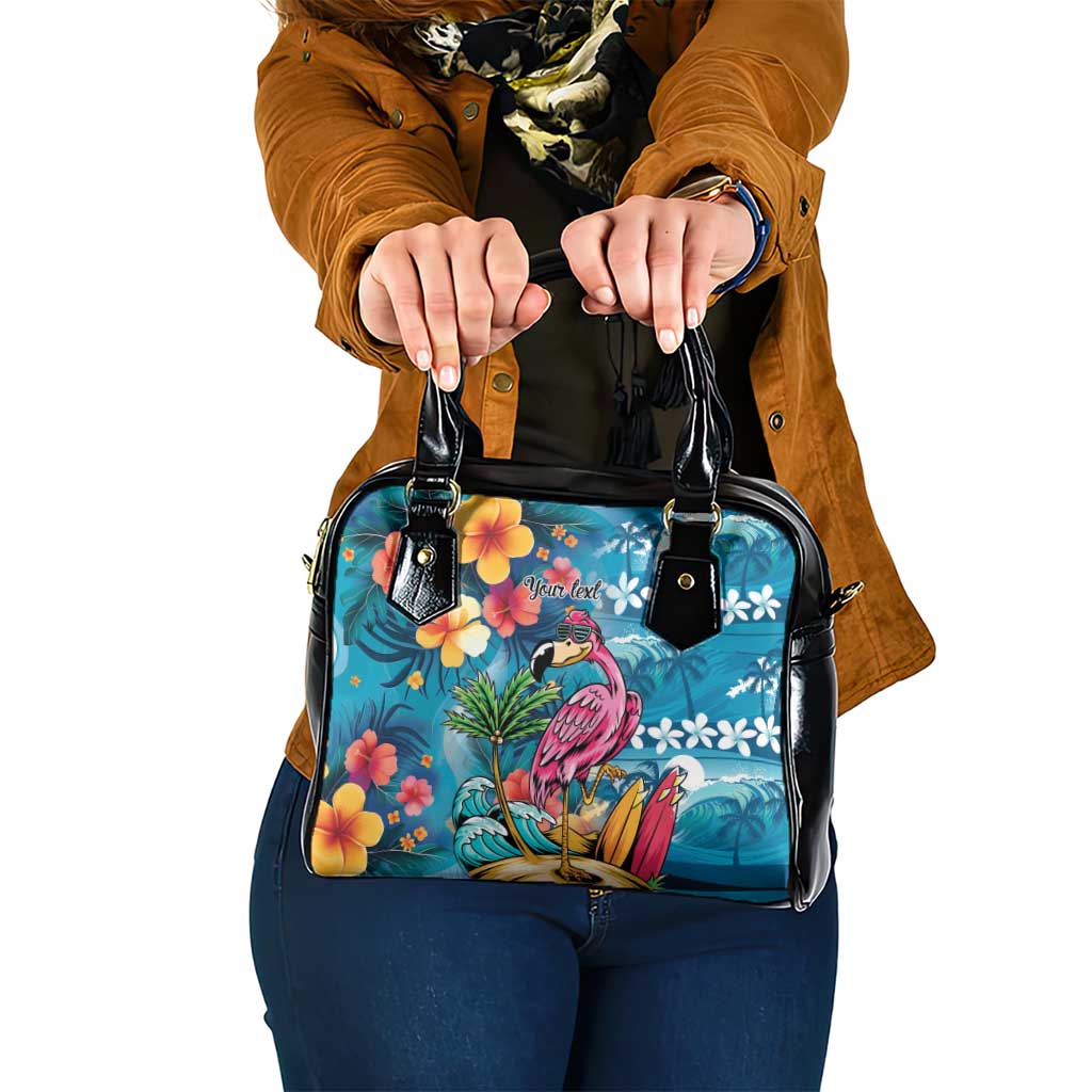 Hawaiian Flamingo Hibiscus Personalised Shoulder Handbag Blue Summer Tropical Flowers LT9 One Size Blue - Polynesian Pride