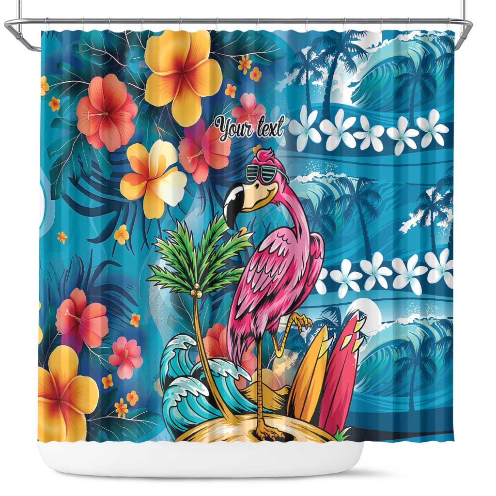Hawaiian Flamingo Hibiscus Personalised Shower Curtain Blue Summer Tropical Flowers LT9 Blue - Polynesian Pride